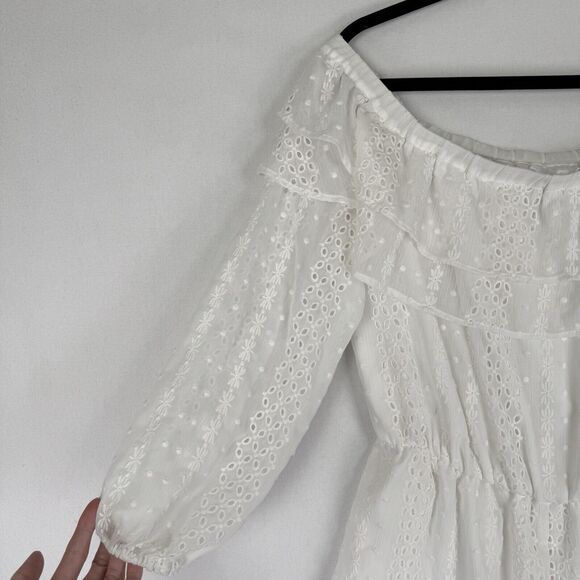 Express Romper Womens Large White Eyelet Ruffle Coquette Cottagecore Soft Girl - Picture 4 of 15